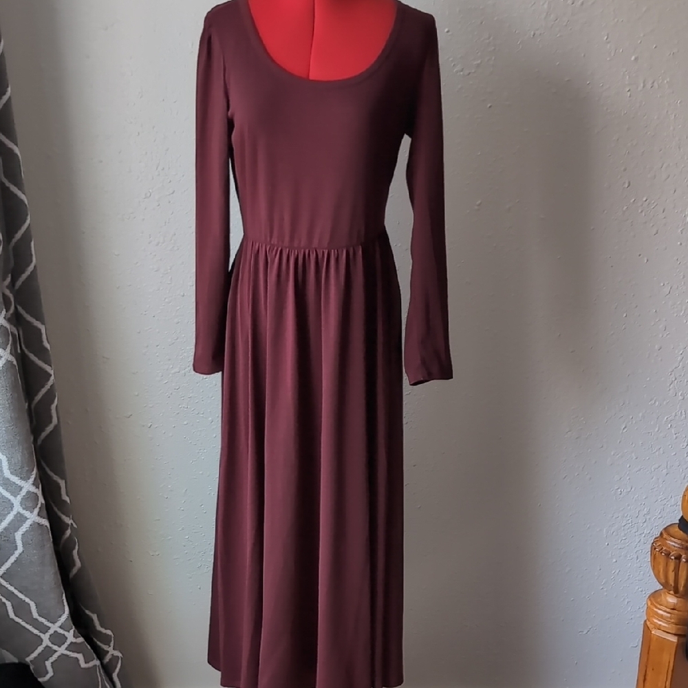 LuLaRoe Burgundy Long Sleeve Scoop Neck Maxi Dress Women's Medium